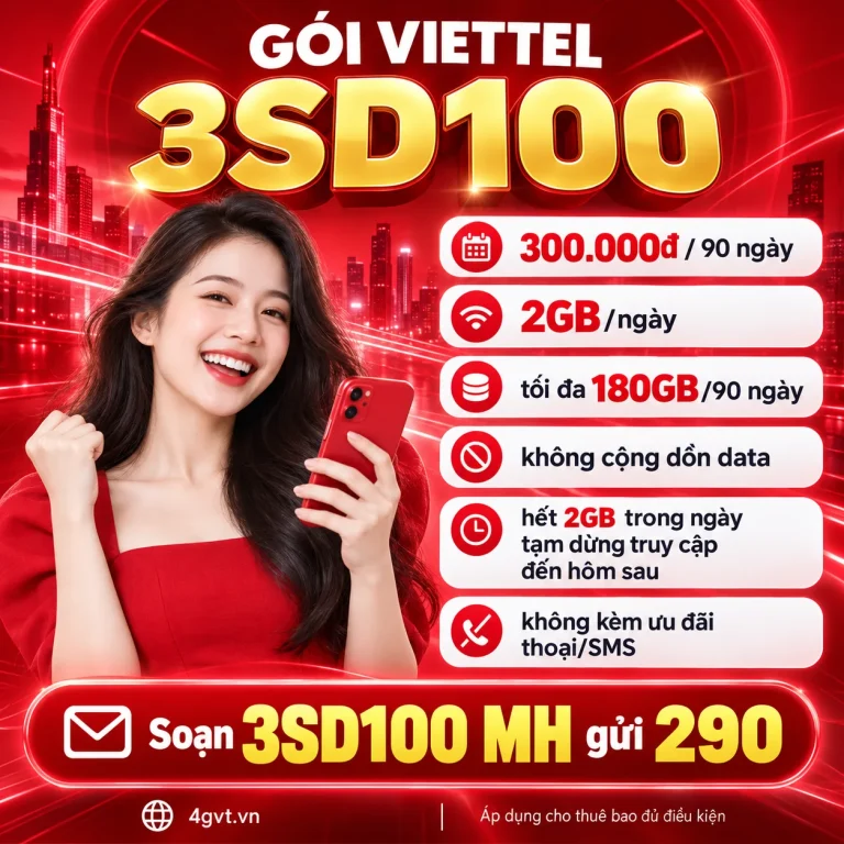 Gói 3SD100 Viettel – thông tin và cú pháp MH gửi 290