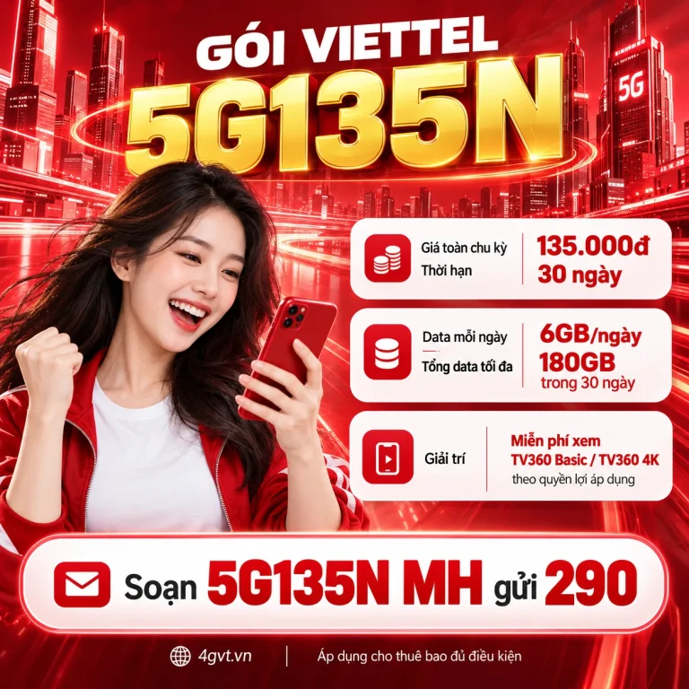 Gói 5G135N Viettel – thông tin và cú pháp MH gửi 290