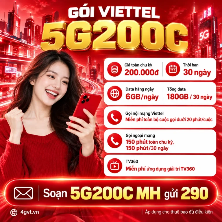 Gói 5G200C Viettel – thông tin và cú pháp MH gửi 290