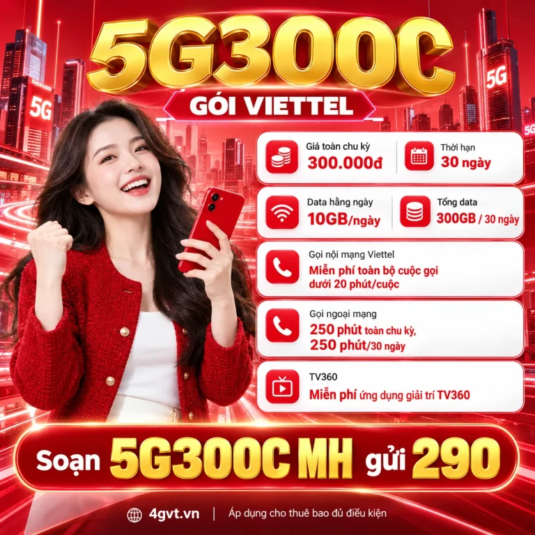 Gói 5G300C Viettel – thông tin và cú pháp MH gửi 290