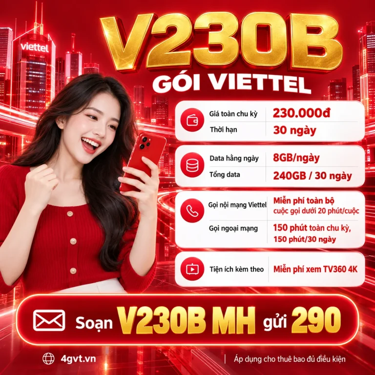 Gói V230B Viettel – thông tin và cú pháp MH gửi 290