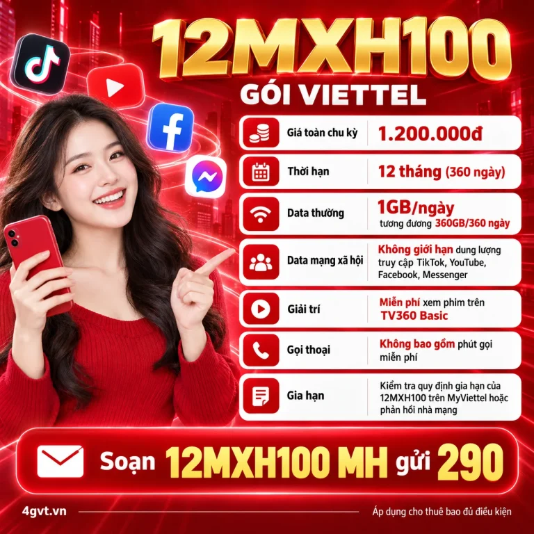 Gói 12MXH100 Viettel – thông tin và cú pháp MH gửi 290