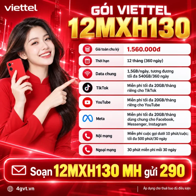 Gói 12MXH130 Viettel – thông tin và cú pháp MH gửi 290