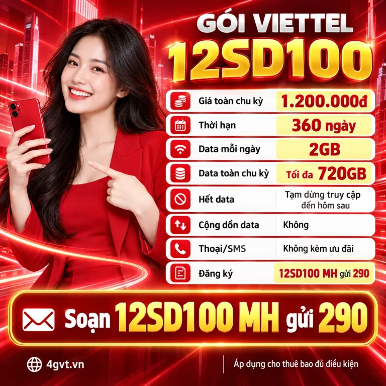 Gói 12SD100 Viettel – thông tin và cú pháp MH gửi 290