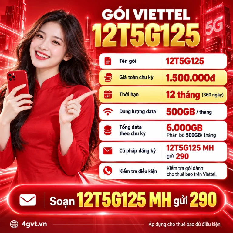 Gói 12T5G125 Viettel – thông tin và cú pháp MH gửi 290