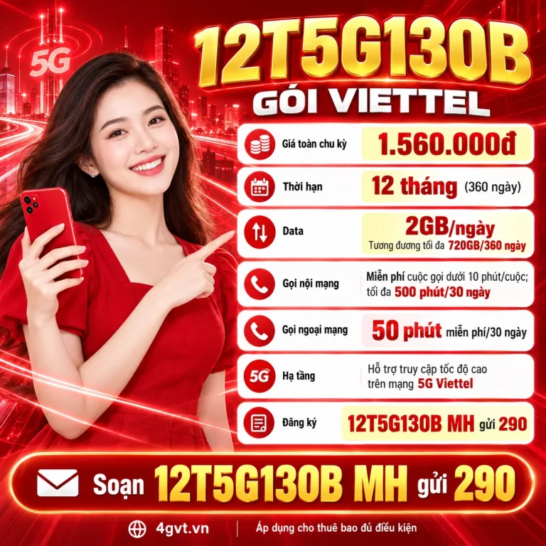 Gói 12T5G130B Viettel – thông tin và cú pháp MH gửi 290