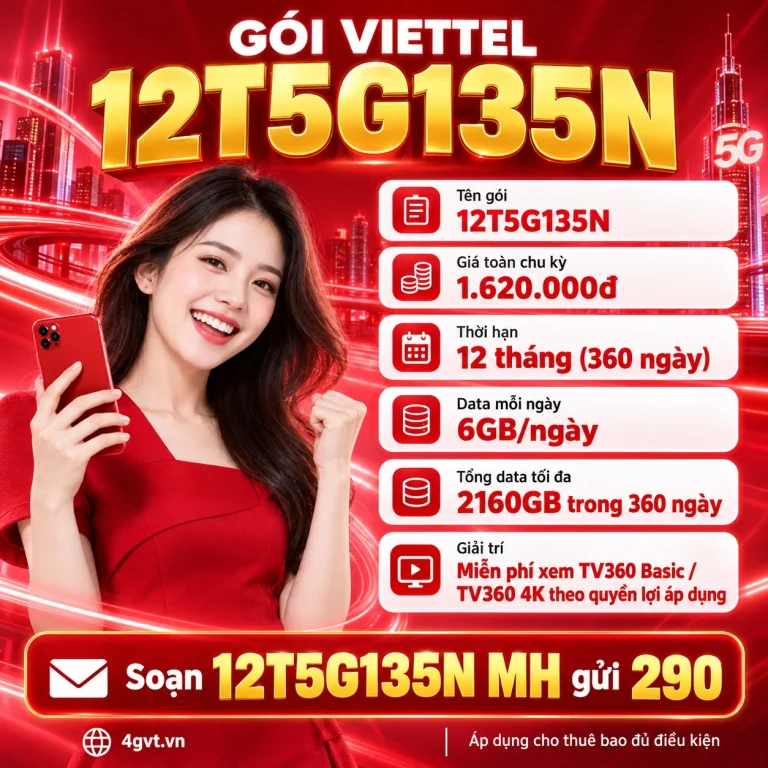 Gói 12T5G135N Viettel – thông tin và cú pháp MH gửi 290