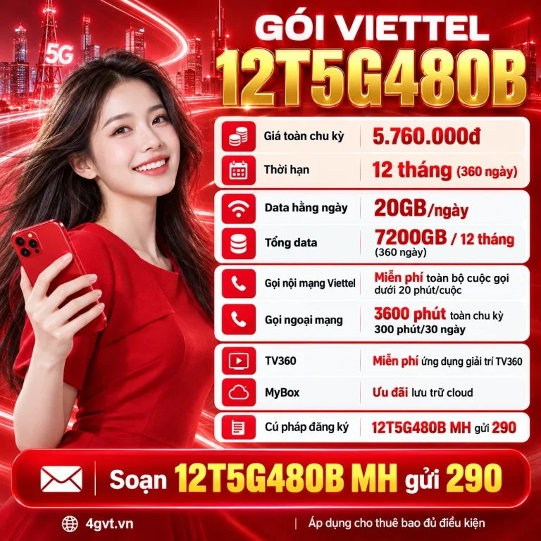 Gói 12T5G480B Viettel – thông tin và cú pháp MH gửi 290