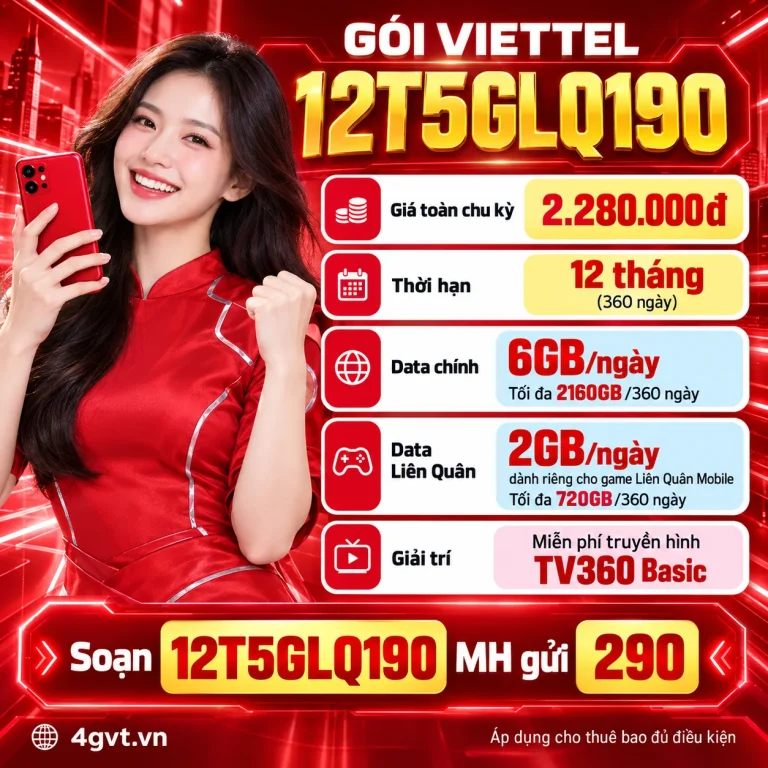 Gói 12T5GLQ190 Viettel – thông tin và cú pháp MH gửi 290