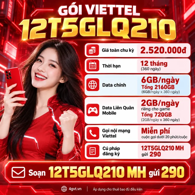 Gói 12T5GLQ210 Viettel – thông tin và cú pháp MH gửi 290