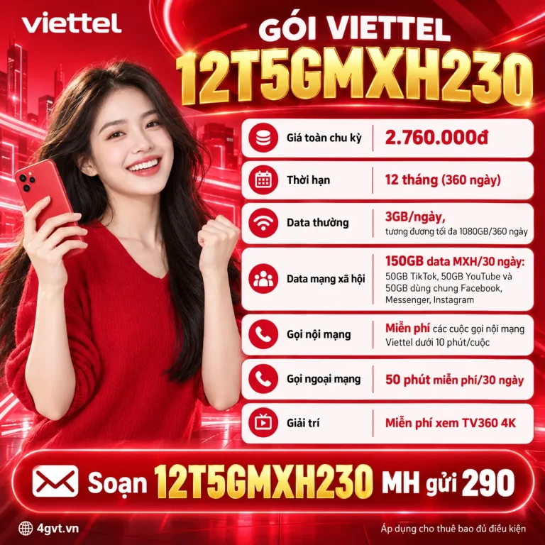 Gói 12T5GMXH230 Viettel – thông tin và cú pháp MH gửi 290