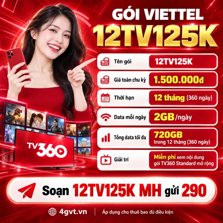 Gói 12TV125K Viettel – thông tin và cú pháp MH gửi 290