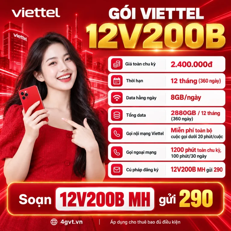 Gói 12V200B Viettel – thông tin và cú pháp MH gửi 290