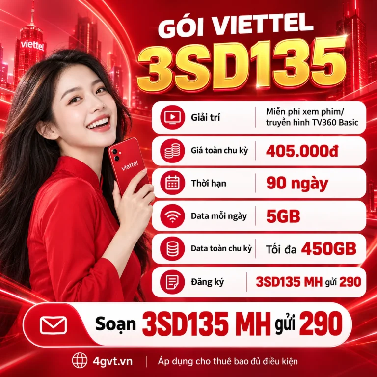 Gói 3SD135 Viettel – thông tin và cú pháp MH gửi 290