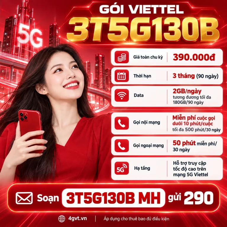 Gói 3T5G130B Viettel – thông tin và cú pháp MH gửi 290