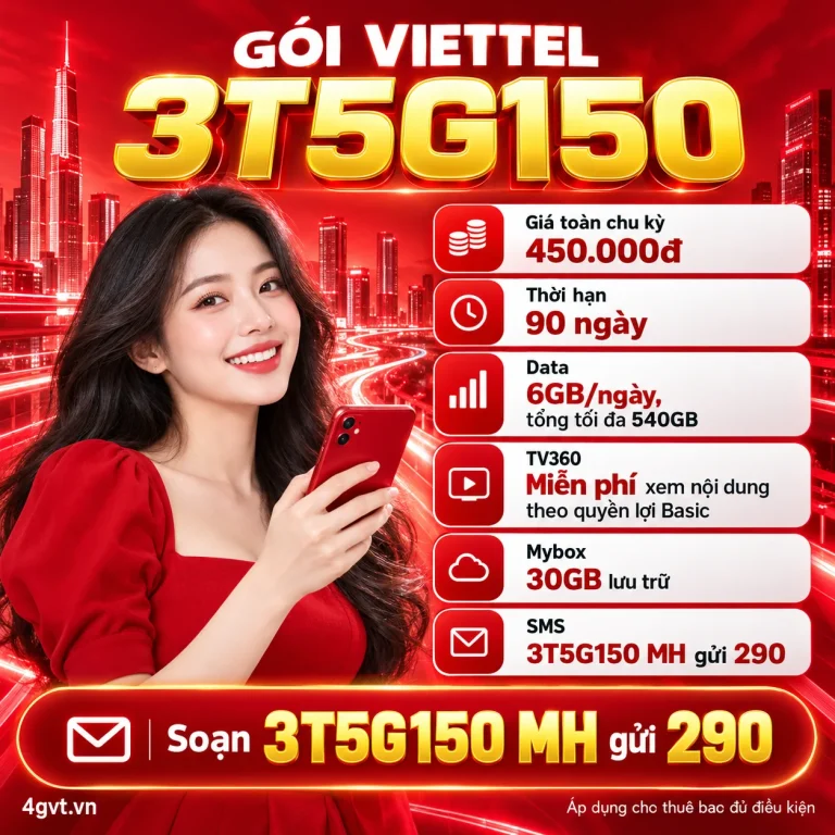 Gói 3T5G150 Viettel – thông tin và cú pháp MH gửi 290