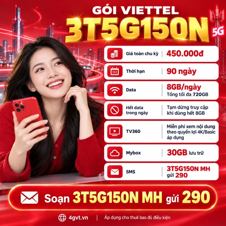 Gói 3T5G150N Viettel – thông tin và cú pháp MH gửi 290