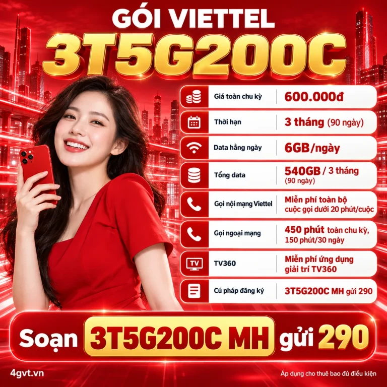 Gói 3T5G200C Viettel – thông tin và cú pháp MH gửi 290