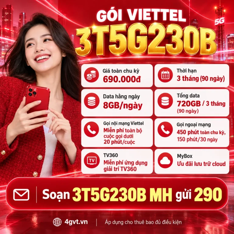 Gói 3T5G230B Viettel – thông tin và cú pháp MH gửi 290