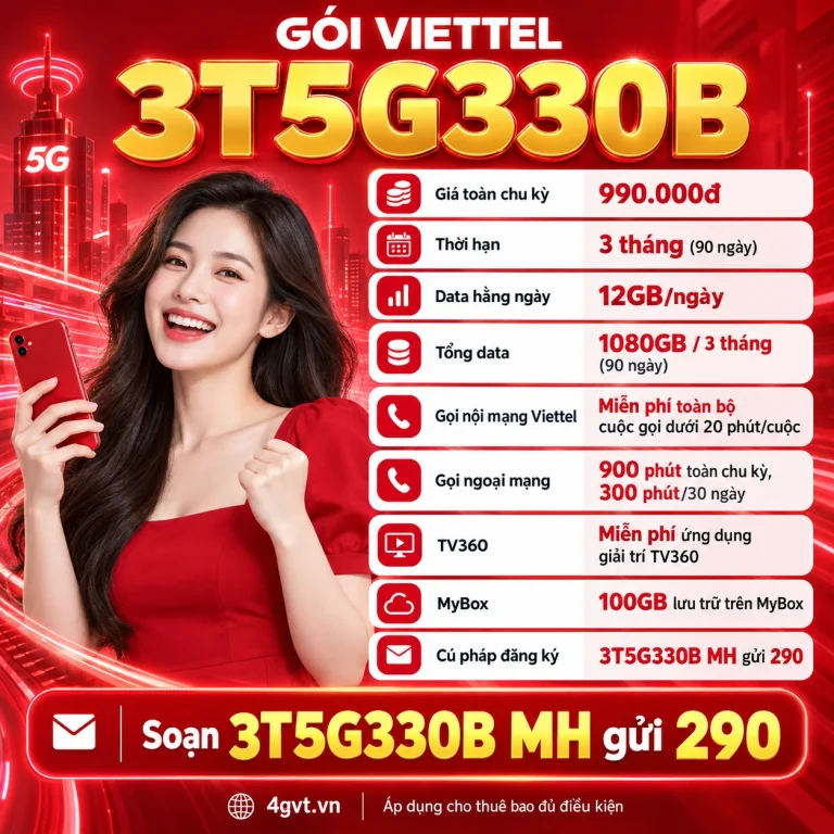 Gói 3T5G330B Viettel – thông tin và cú pháp MH gửi 290