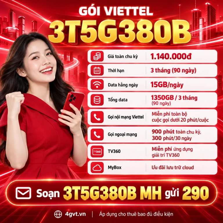 Gói 3T5G380B Viettel – thông tin và cú pháp MH gửi 290