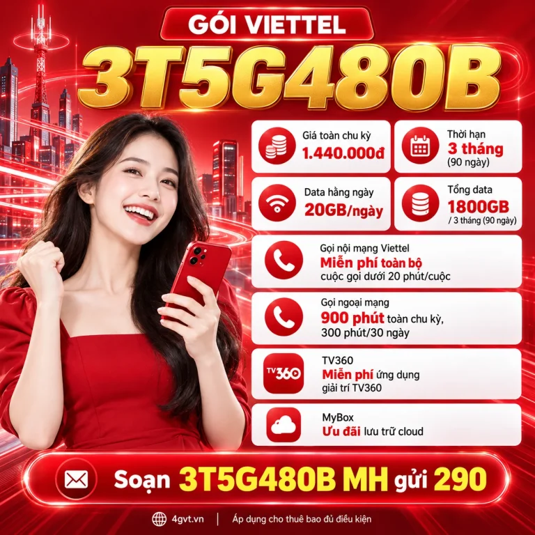 Gói 3T5G480B Viettel – thông tin và cú pháp MH gửi 290