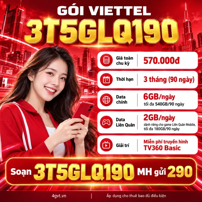 Gói 3T5GLQ190 Viettel – thông tin và cú pháp MH gửi 290