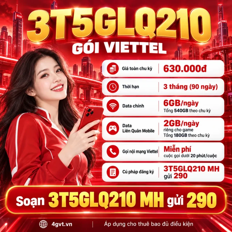 Gói 3T5GLQ210 Viettel – thông tin và cú pháp MH gửi 290
