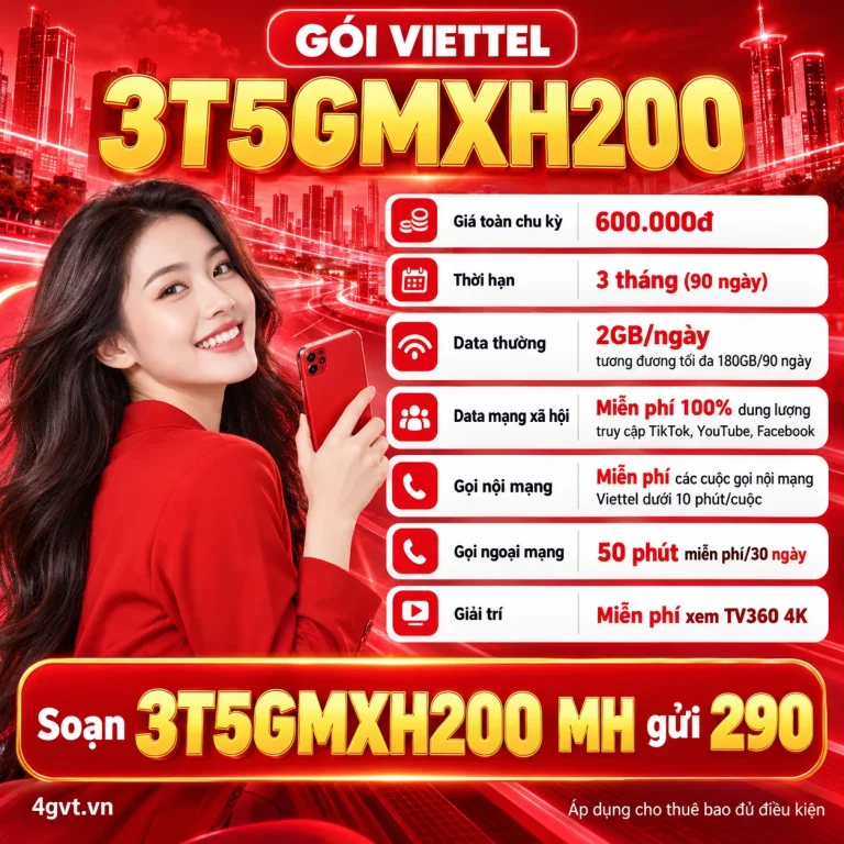 Gói 3T5GMXH200 Viettel – thông tin và cú pháp MH gửi 290