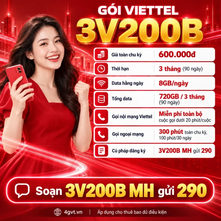 Gói 3V200B Viettel – thông tin và cú pháp MH gửi 290