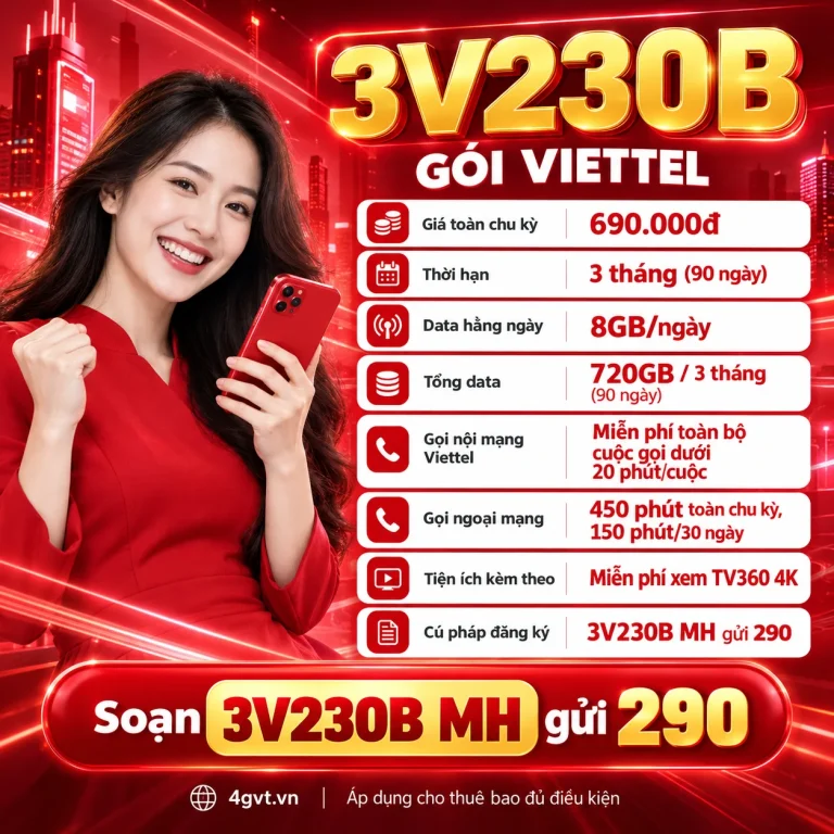Gói 3V230B Viettel – thông tin và cú pháp MH gửi 290