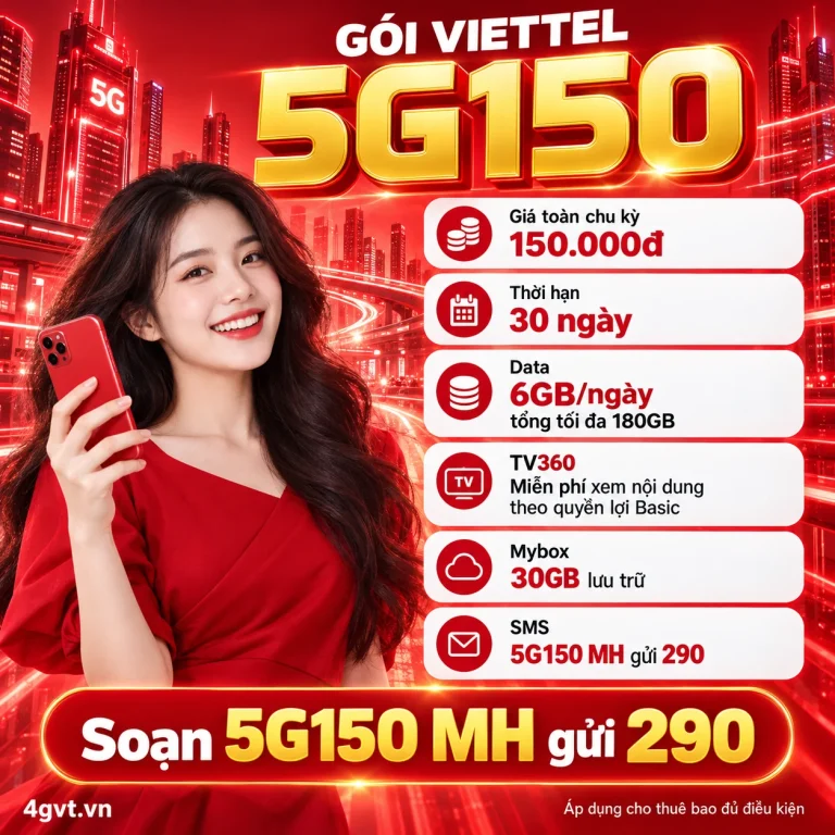 Gói 5G150 Viettel – thông tin và cú pháp MH gửi 290