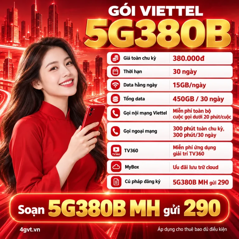 Gói 5G380B Viettel – thông tin và cú pháp MH gửi 290