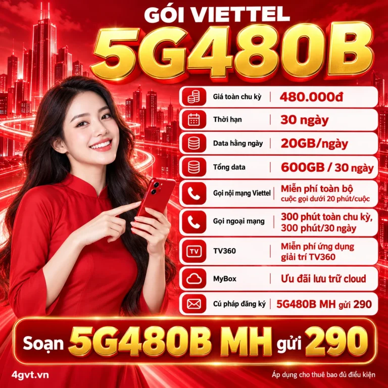 Gói 5G480B Viettel – thông tin và cú pháp MH gửi 290