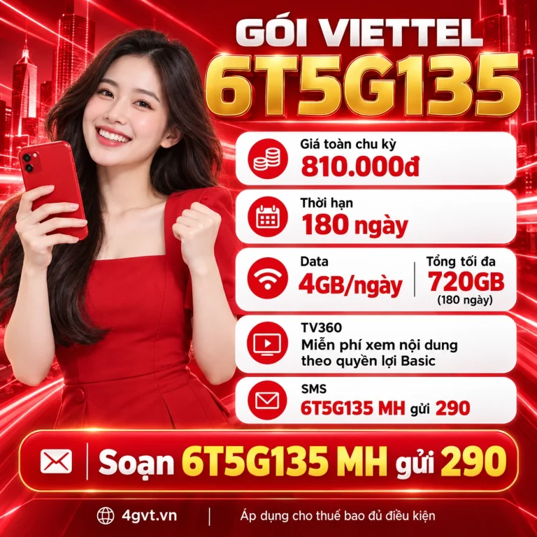 Gói 6T5G135 Viettel – thông tin và cú pháp MH gửi 290