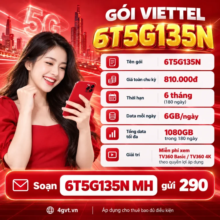 Gói 6T5G135N Viettel – thông tin và cú pháp MH gửi 290