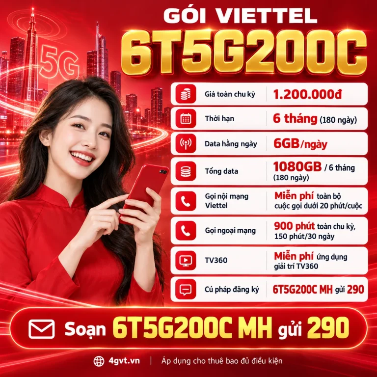Gói 6T5G200C Viettel – thông tin và cú pháp MH gửi 290
