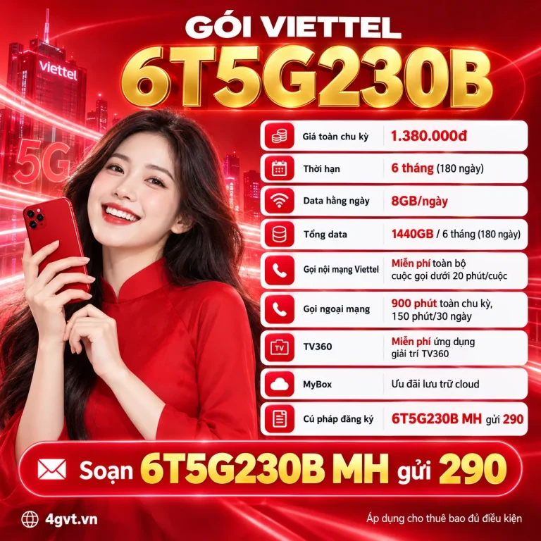 Gói 6T5G230B Viettel – thông tin và cú pháp MH gửi 290