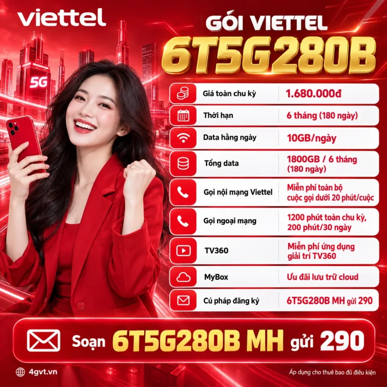 Gói 6T5G280B Viettel – thông tin và cú pháp MH gửi 290