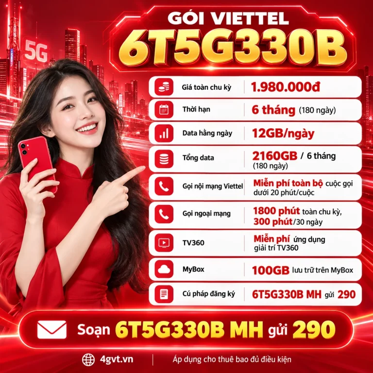 Gói 6T5G330B Viettel – thông tin và cú pháp MH gửi 290