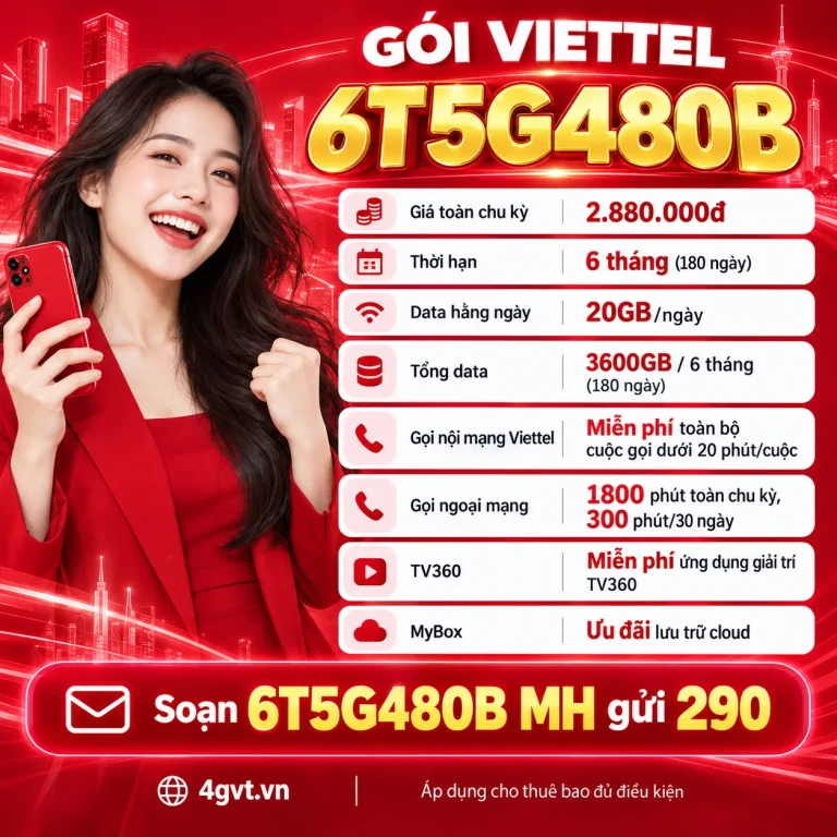 Gói 6T5G480B Viettel – thông tin và cú pháp MH gửi 290