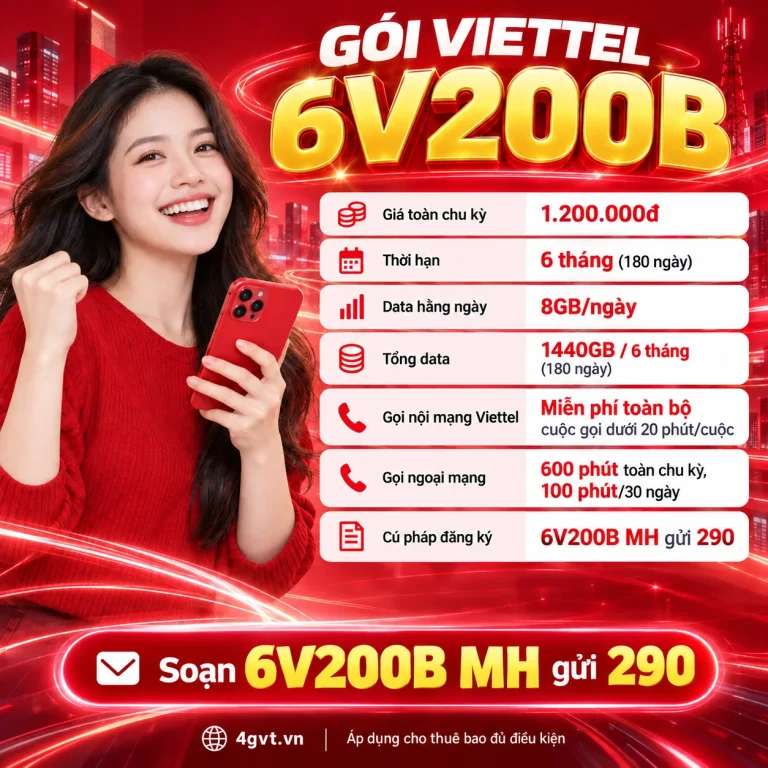 Gói 6V200B Viettel – thông tin và cú pháp MH gửi 290