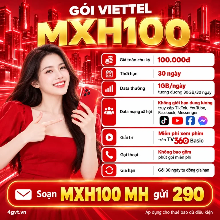 Gói MXH100 Viettel – thông tin và cú pháp MH gửi 290
